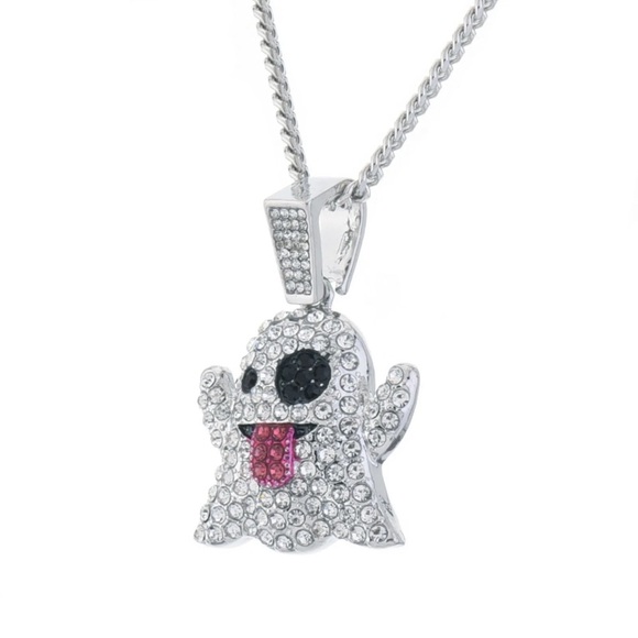 2 COLOR OPTION - Emoji Ghost Pendant with 20” Cuban Chain - Picture 4 of 8